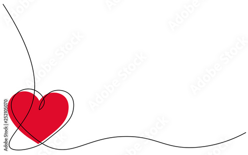 Heart background one line draw, vector illustration.
