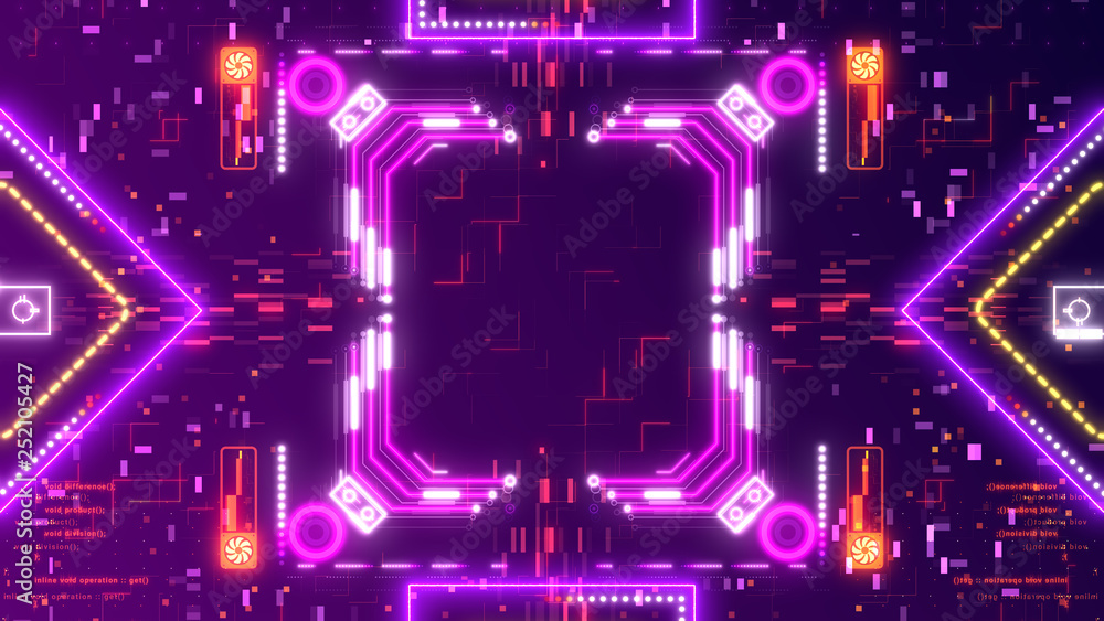 Neon glow cyber background. Futuristic hud concept. Circuit board style Neon glow cyber background. Futuristic hud concept. Circuit board style