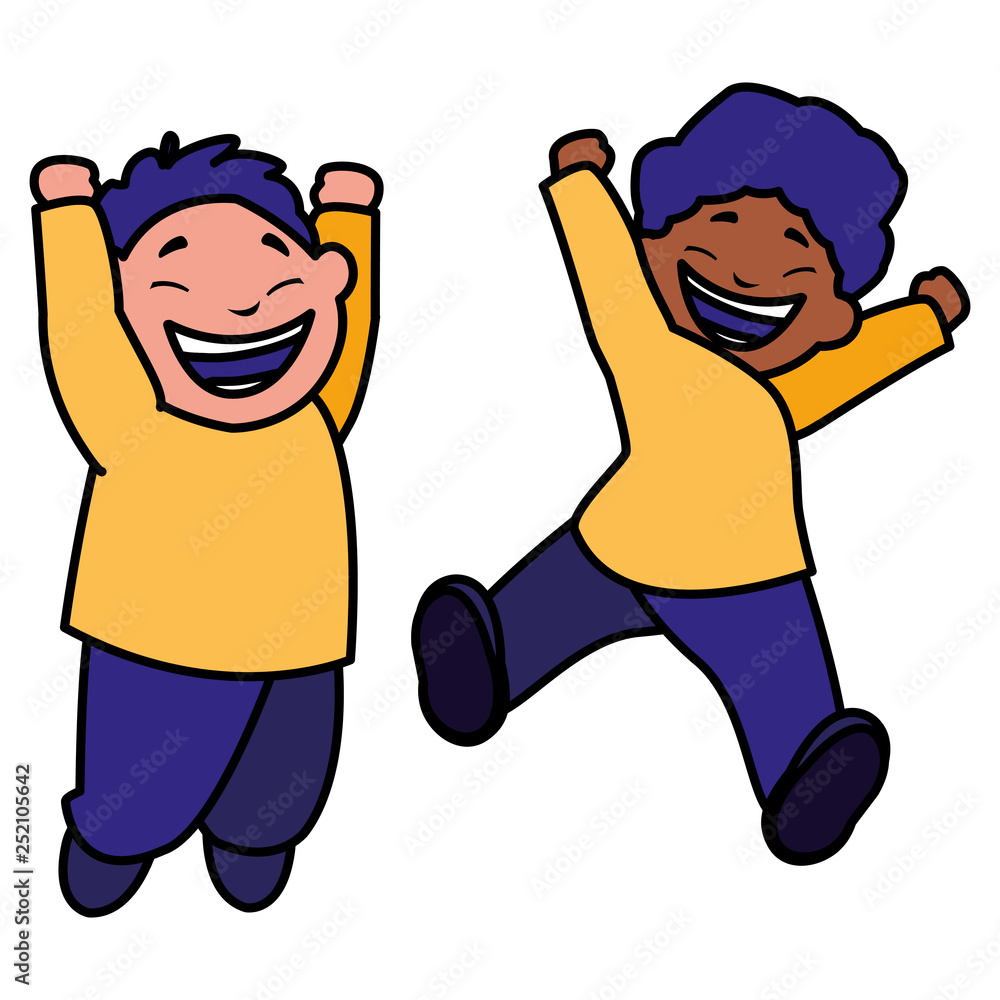 happy interracial boys celebrating