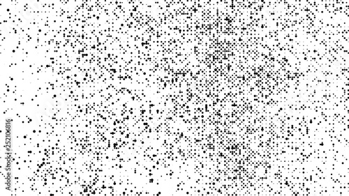 Black Halftone Texture On White Background. Braille Code Imitation Pattern. Modern Dotted Futuristic Backdrop. Fade Noise Overlay. Vector Illustration, Eps 10.