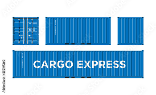 Blue Shipping Cargo Container for Logistics and Transportation Isolated On White Background Vector Illustration Easy To Change