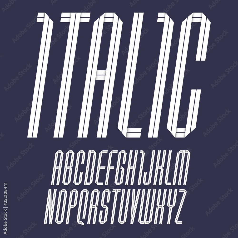 Modern alphabet folded of paper tape. Italic font Modern alphabet folded of paper tape. Italic font