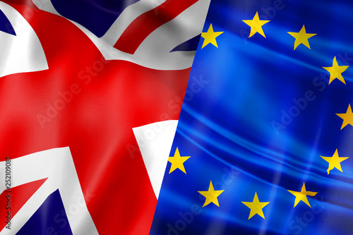 Brexit: Britain's withdrawal from the European Union. The flags of the UK and the EU.