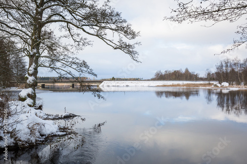 Winter scenery at the river in Sweden