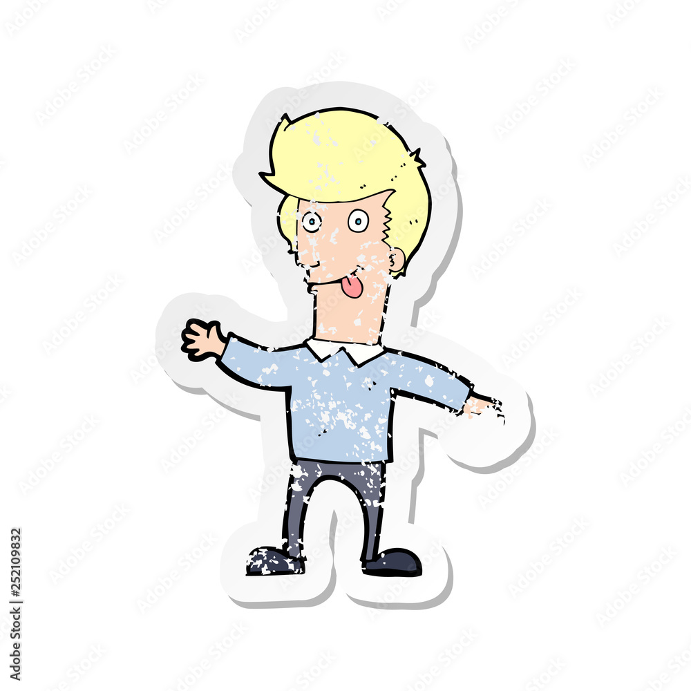 retro distressed sticker of a cartoon man sticking out tongue retro distressed sticker of a cartoon man sticking out tongue