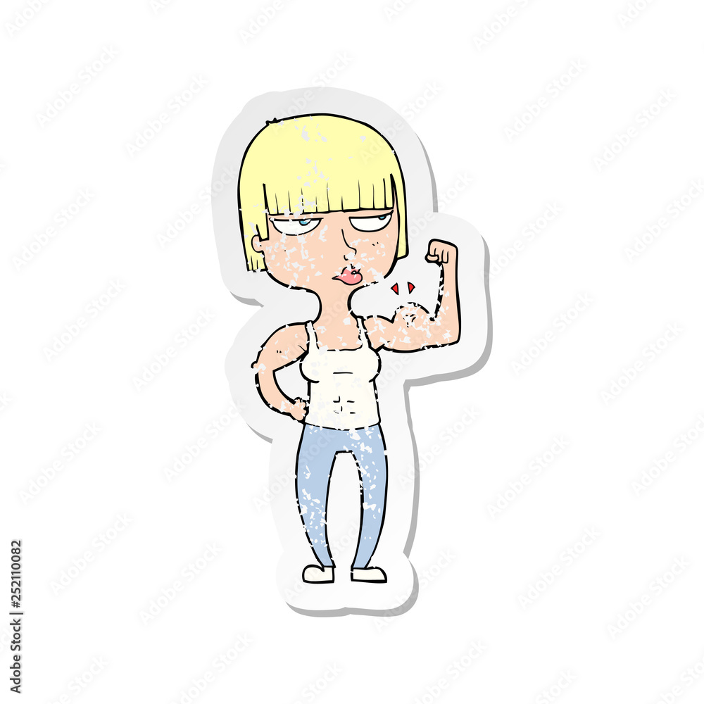 retro distressed sticker of a cartoon gym woman