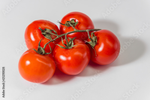 red tomatoes on a twig on a white background © Александр Савич