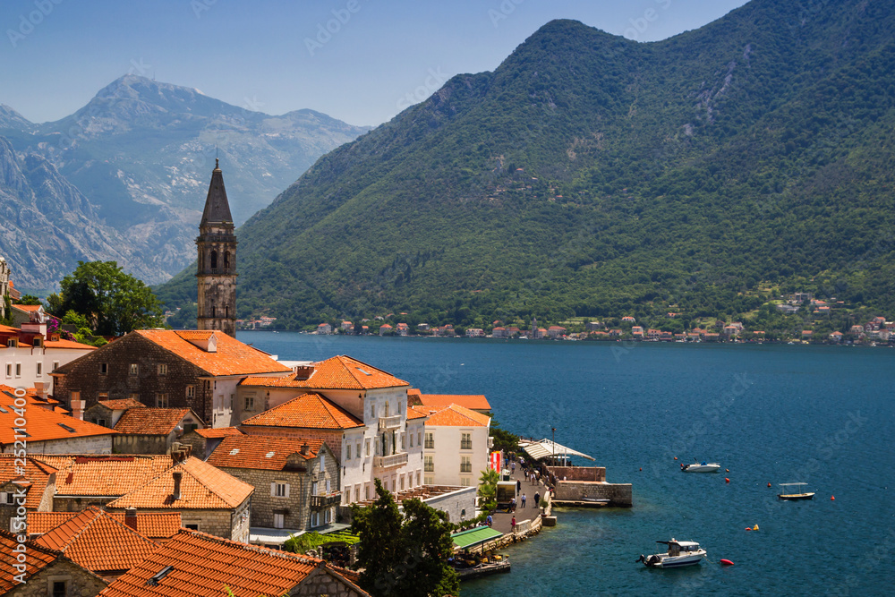 Fototapeta premium Sunny Mediterranean landscape. Montenegro, Bay of Kotor.