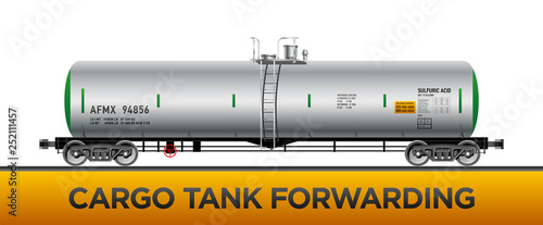 Steel Rail Oil Gasoline Tanker Car. Cargo Freight Forwarding Transport. Vector illustration Side View Isolated On White Background