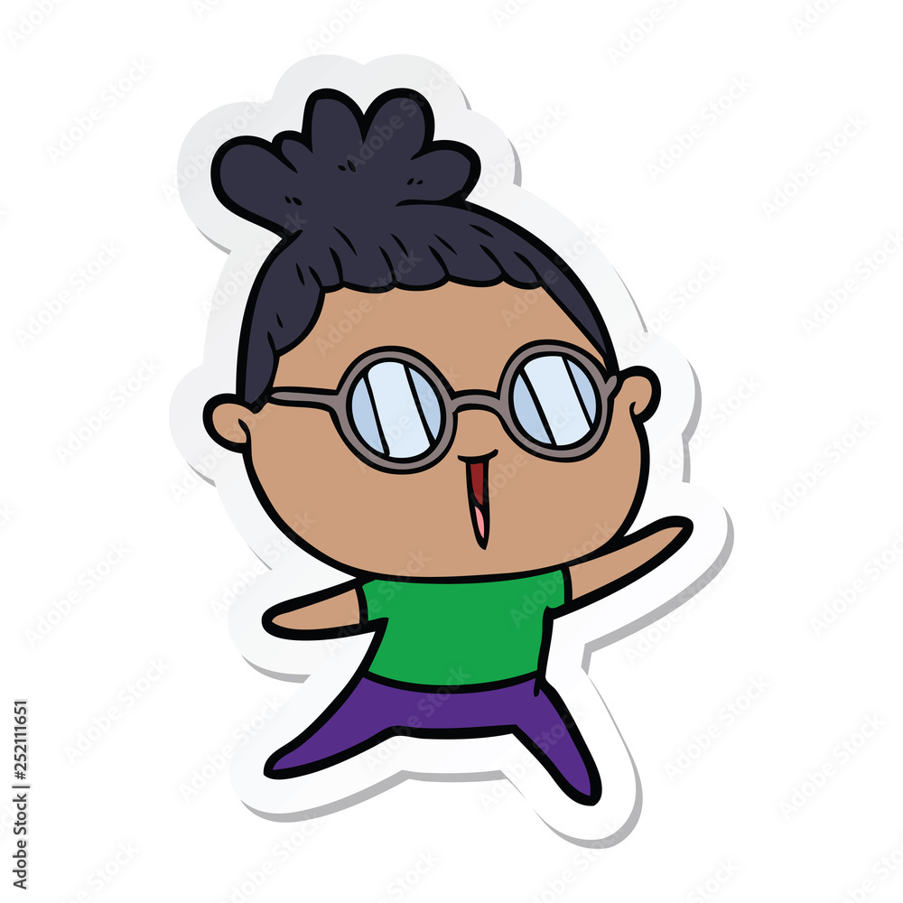 sticker of a cartoon woman wearing spectacles sticker of a cartoon woman wearing spectacles