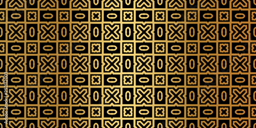 Geometric Seamless Pattern. Modern Traditional Geometric Ornament. Vector Illustration. For The Interior Design, Wallpaper, Decoration Print, Fill Pages, Invitation Card, Cover Book. Black gold color
