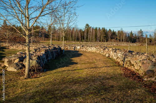 Old stone wall at pasture