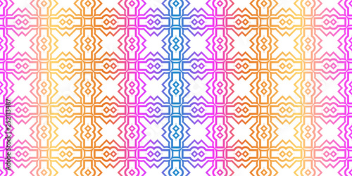 Modern Traditional Geometric Seamless Pattern. Decorative Texture For Wallpaper, Invitation, Fabric. Vector Illustration. Rainbow neon Color.