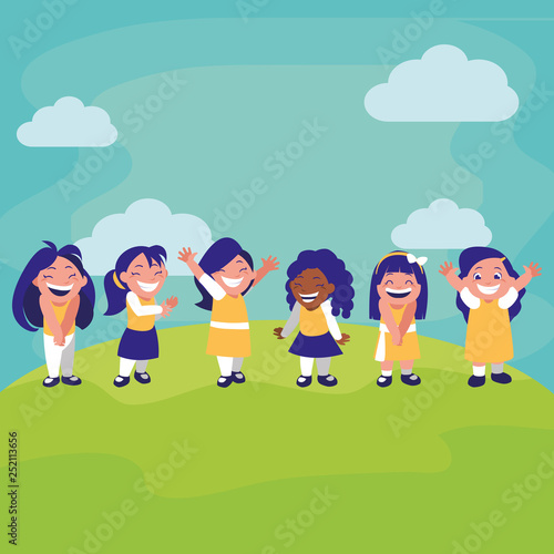 happy interracial girls in the camp characters