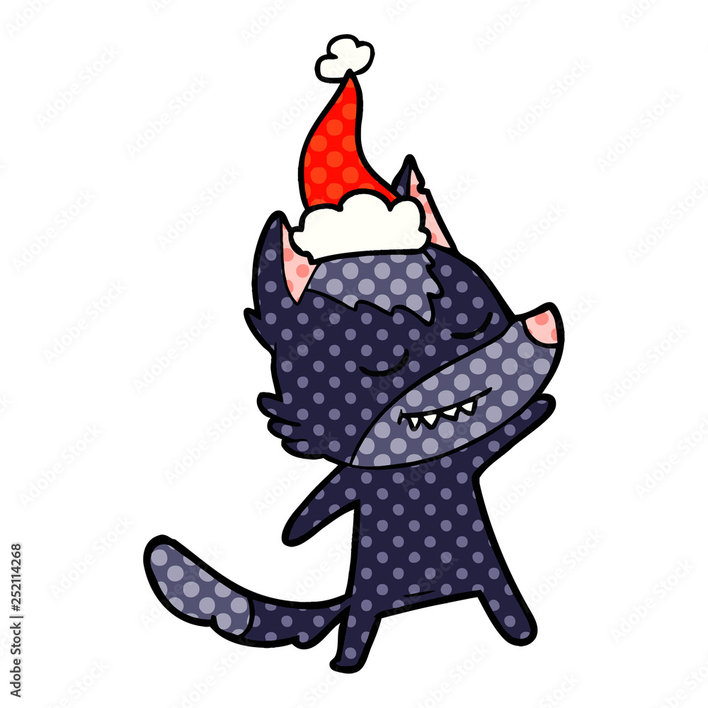 friendly comic book style illustration of a wolf wearing santa hat friendly comic book style illustration of a wolf wearing santa hat
