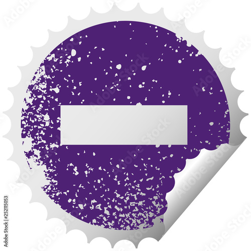 distressed circular peeling sticker symbol minus symbol