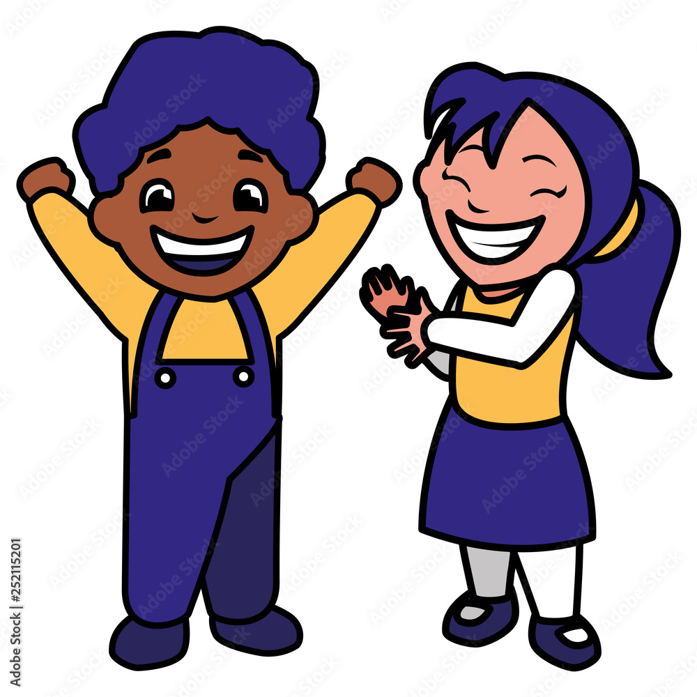 happy kids couple celebrating interracial characters happy kids couple celebrating interracial characters