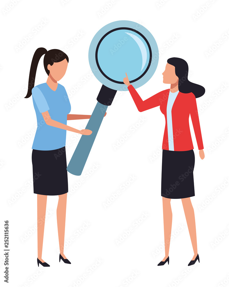 women with magnifying glass