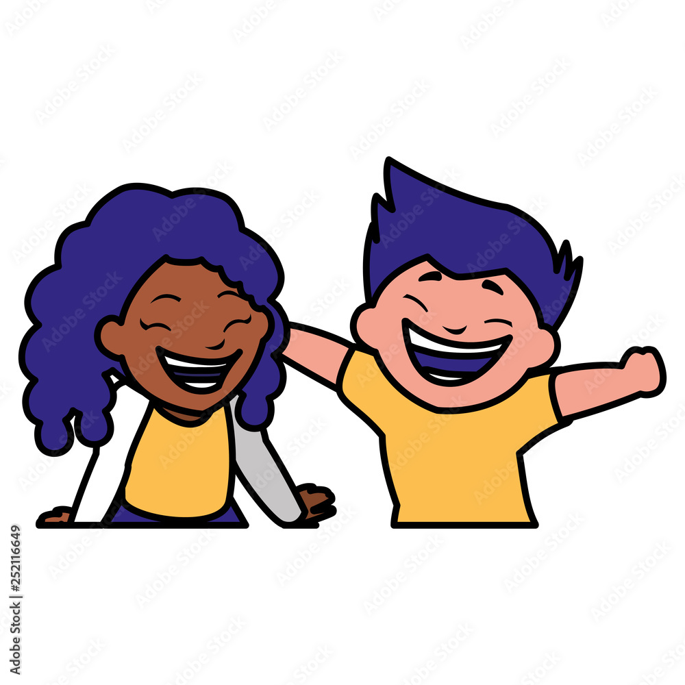 happy kids couple celebrating interracial characters happy kids couple celebrating interracial characters