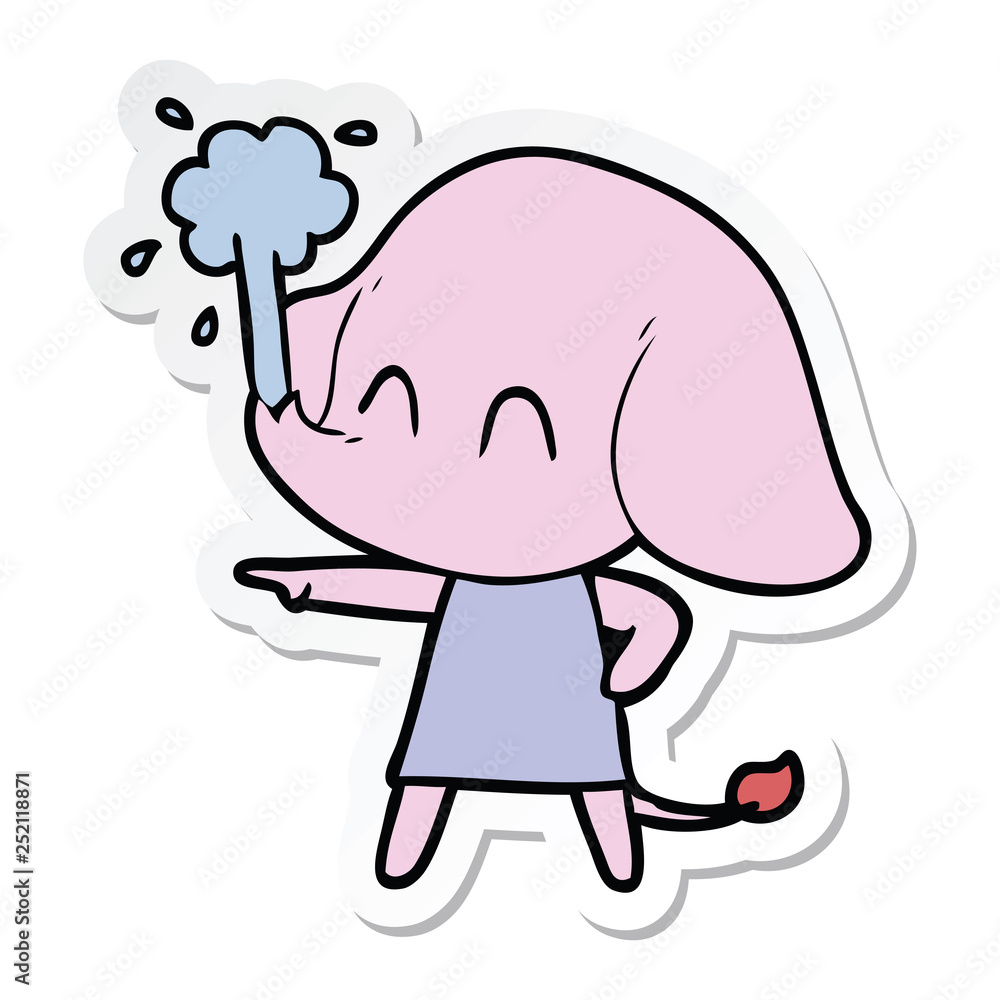 Fototapeta premium sticker of a cute cartoon elephant spouting water