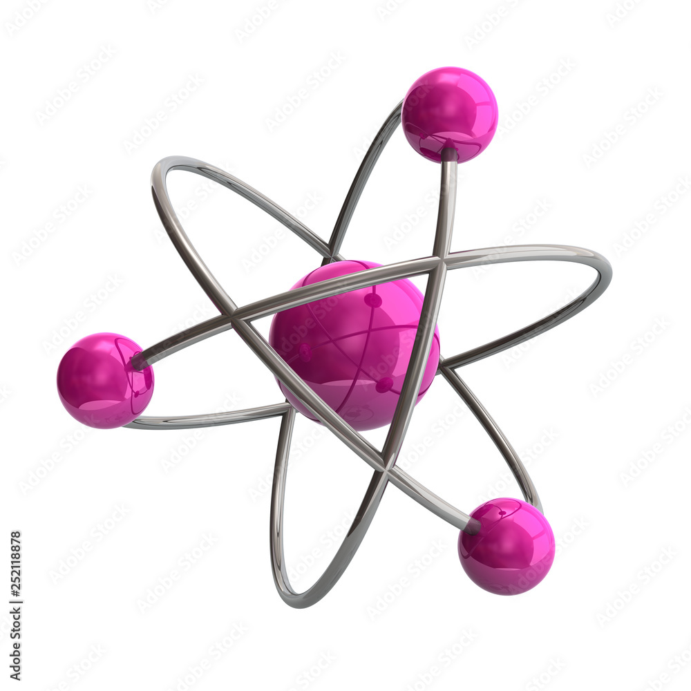 3D illustration violet atom symbol on white background 3D illustration violet atom symbol on white background
