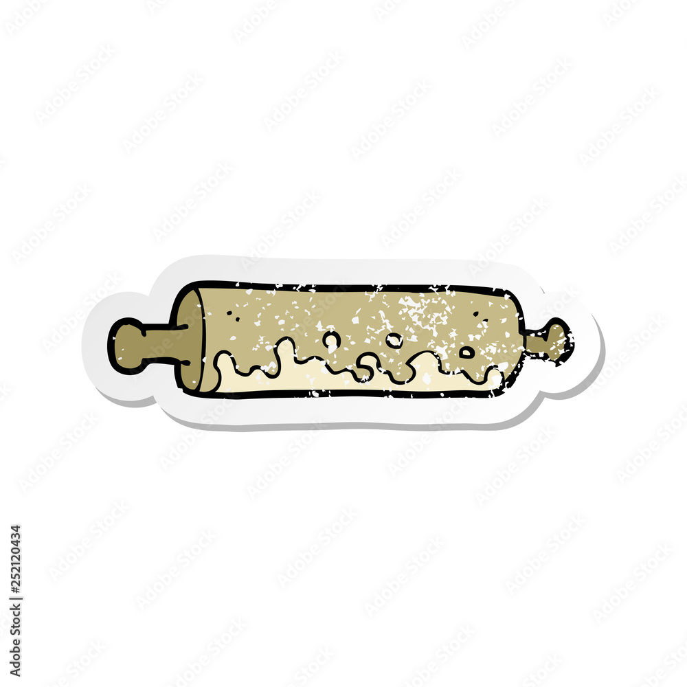 retro distressed sticker of a cartoon rolling pin retro distressed sticker of a cartoon rolling pin