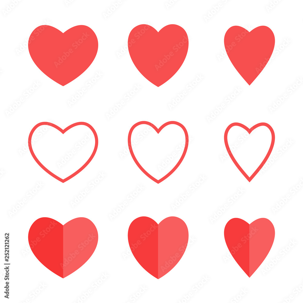 Red vector heart shape icon, line icon heart