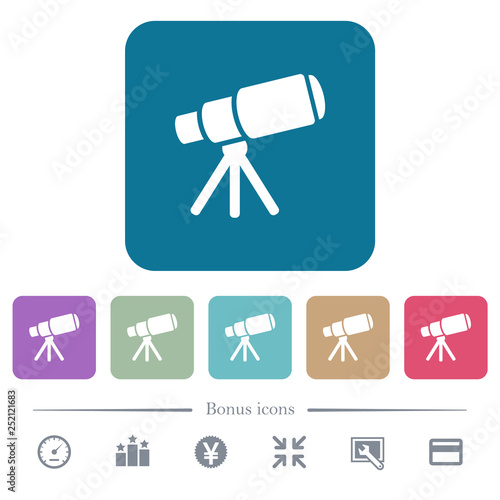 Space telescope flat icons on color rounded square backgrounds