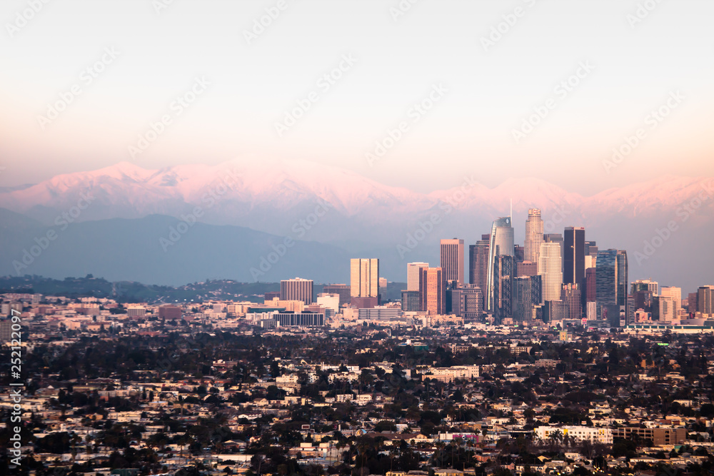 LA Skyline with Snow at Sunset 09