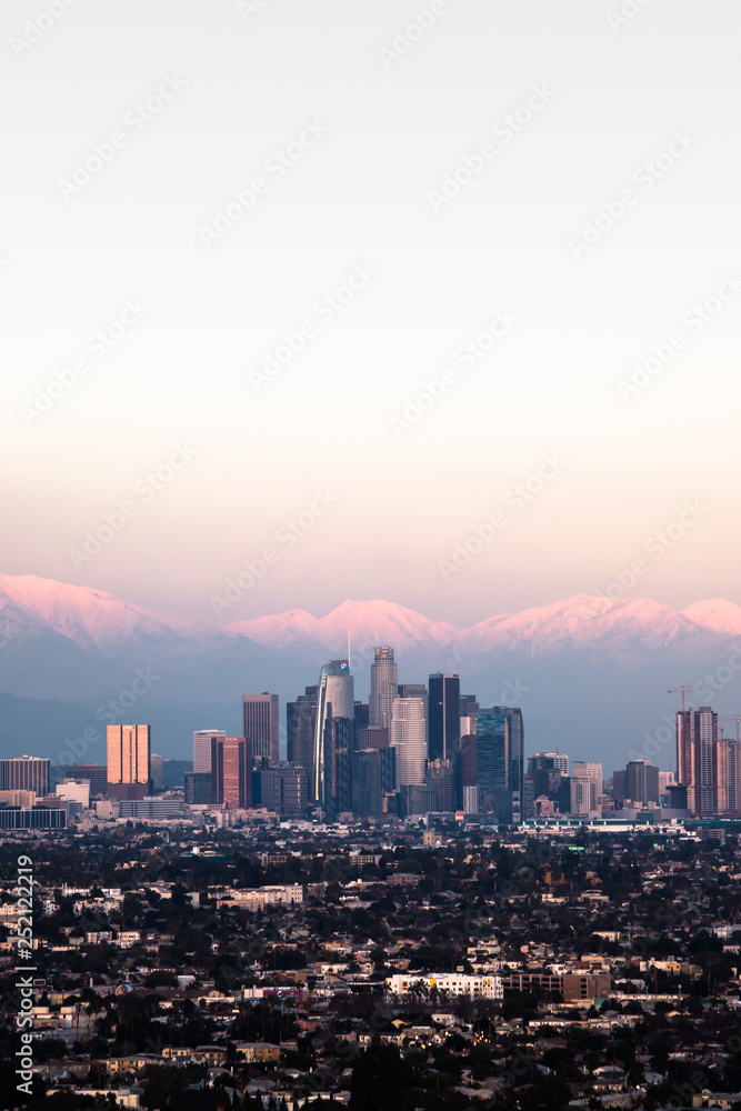 LA Skyline with Snow at Sunset 03