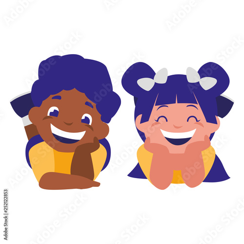 happy kids couple interracial characters