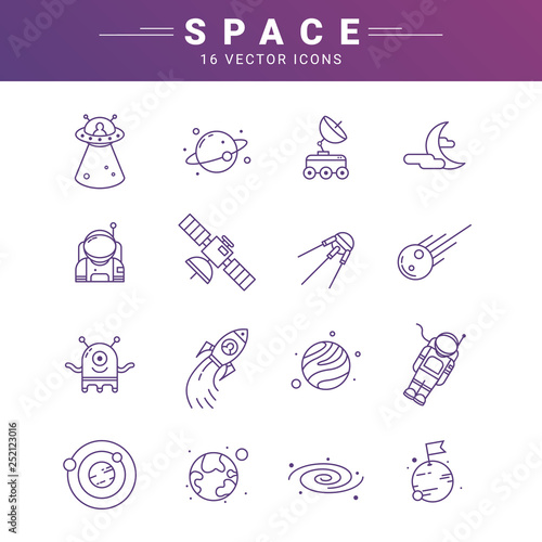 Vector line icon set for astronomy. Linear web symbol for space.