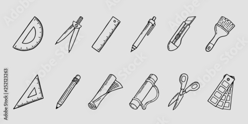 architecture tool hand drawn vector illustration icons