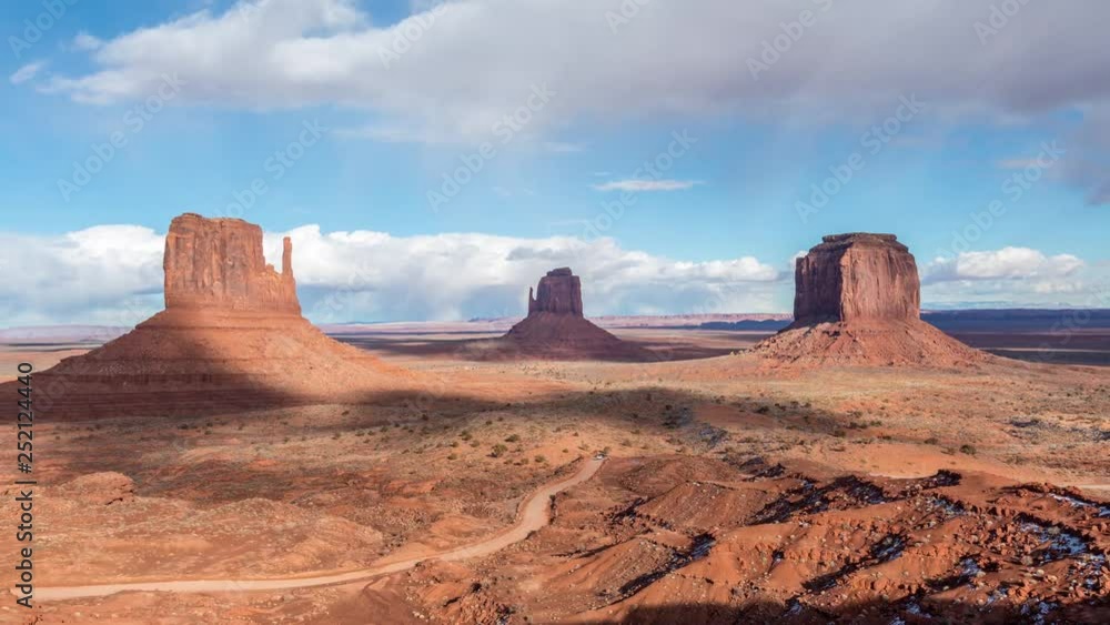 Monument Valley, Utah West and East Mitten Butte With Road Timelapse Monument Valley, Utah West and East Mitten Butte With Road Timelapse