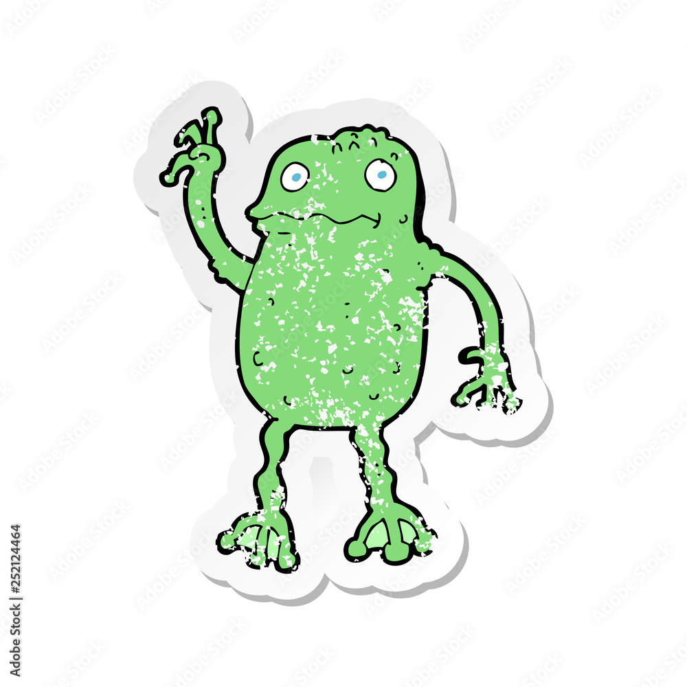 retro distressed sticker of a cartoon frog retro distressed sticker of a cartoon frog
