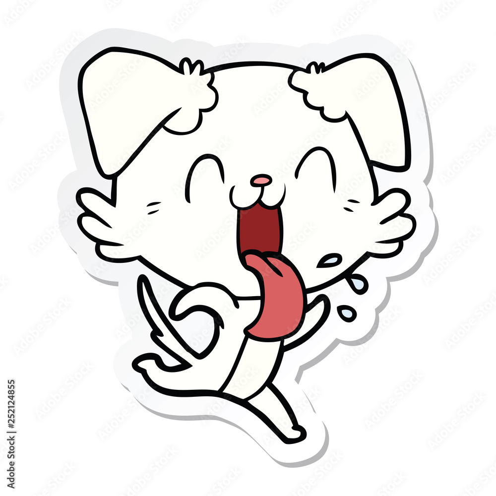 sticker of a cartoon panting dog running sticker of a cartoon panting dog running