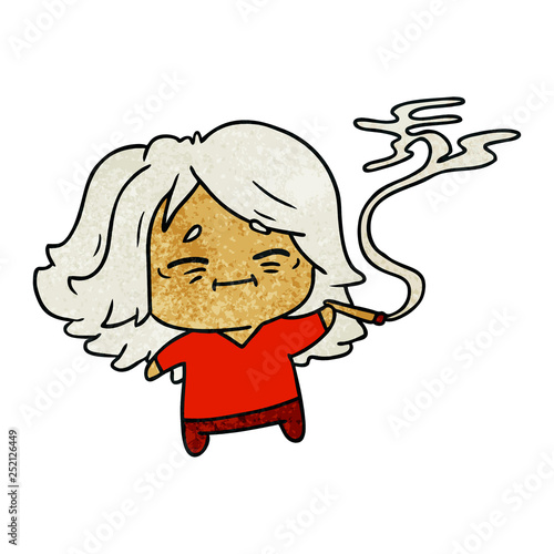 textured cartoon of cute kawaii old woman