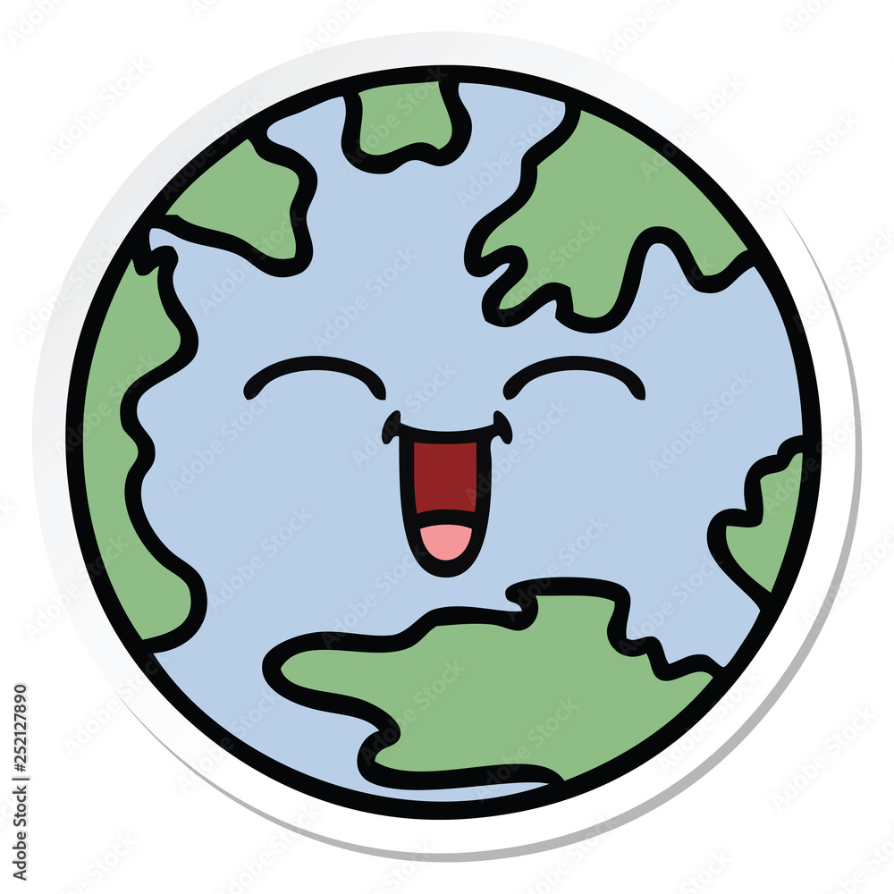 sticker of a cute cartoon planet earth sticker of a cute cartoon planet earth
