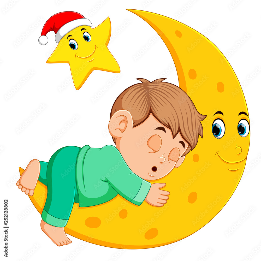 Obraz premium A boy sleep on the moon
