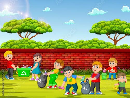 A Group of Children Cleaning Garden 