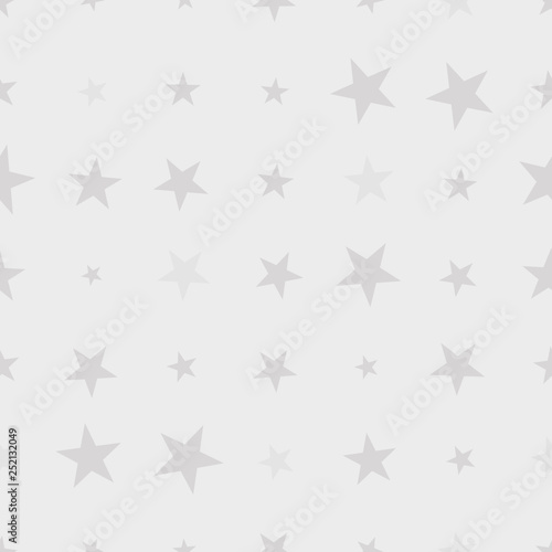 Seamless pattern with pastel gray hand drawn stars on white background. Sky background. Cute wrapping paper. Vector illustration.