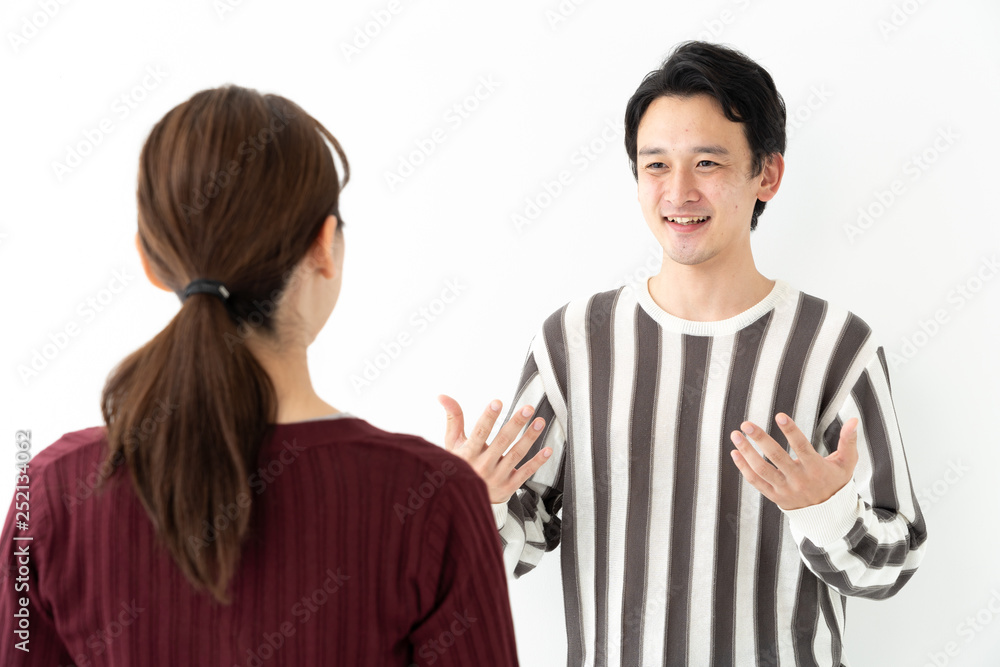 portrait of young asian couple talking portrait of young asian couple talking