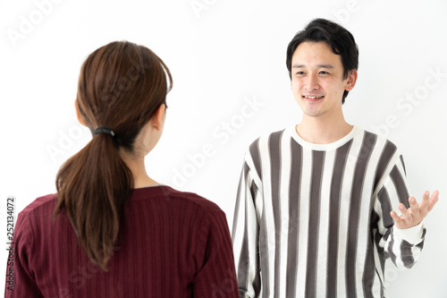 portrait of young asian couple talking
