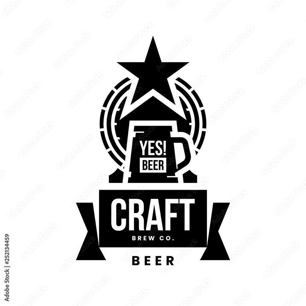 Fototapeta premium Modern craft beer drink vector logo sign for bar, pub, store, brewhouse or brewery isolated on white background. Premium quality mug logotype illustration. Brewing fest fashion t-shirt badge design.