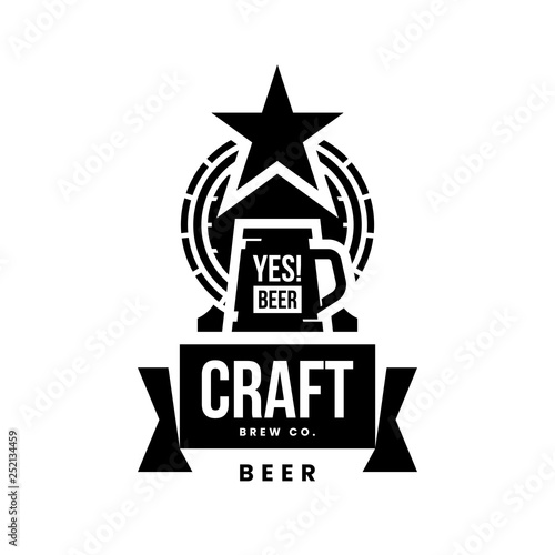 Modern craft beer drink vector logo sign for bar, pub, store, brewhouse or brewery isolated on white background. Premium quality mug logotype illustration. Brewing fest fashion t-shirt badge design.