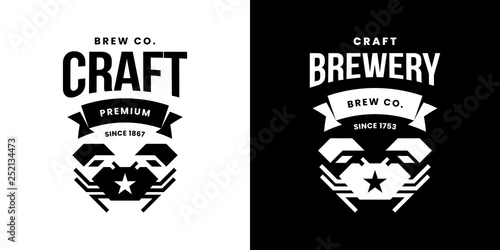 Modern craft beer drink isolated vector logo sign for bar, pub, store, brewhouse or brewery. Premium quality crab logotype emblem illustration set. Brewing fest fashion t-shirt badge design bundle.