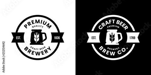 Modern craft beer drink isolated vector logo sign for bar, pub, store, brewhouse or brewery. Premium quality mug logotype emblem illustration set. Brewing fest fashion t-shirt badge design bundle.
