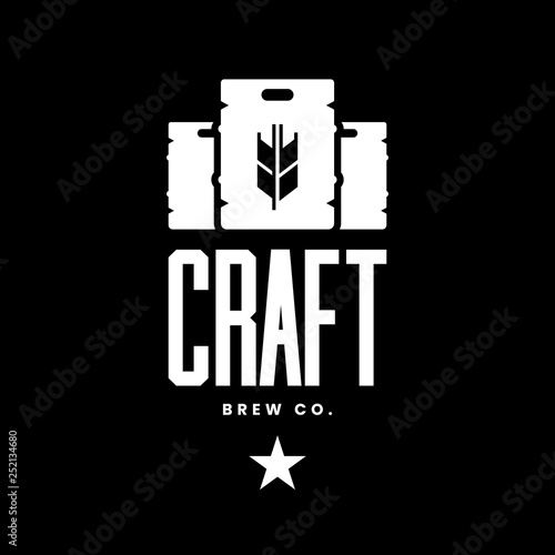 Modern craft beer drink vector logo sign for bar, pub, store, brewhouse or brewery isolated on black background. Premium quality keg logotype illustration. Brewing fest fashion t-shirt badge design.