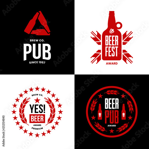 Modern craft beer drink isolated vector logo sign for bar, pub, shop, store, brewhouse or brewery. Premium quality bottle logotype illustration set. Brewing fest fashion t-shirt badge design bundle.