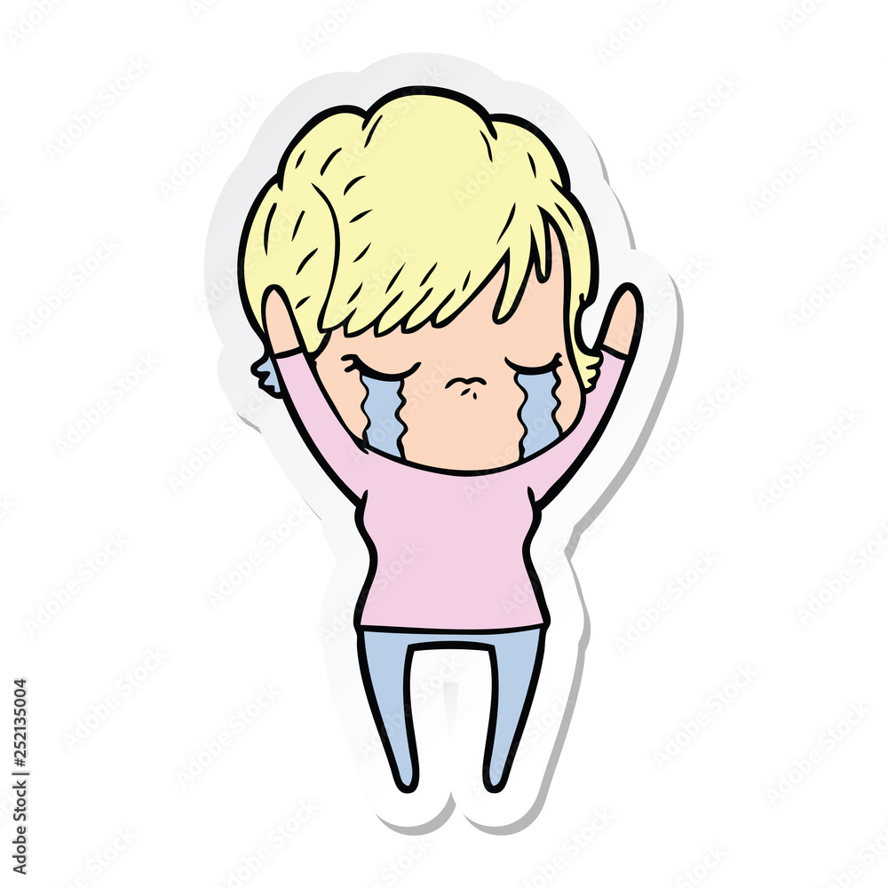 sticker of a cartoon woman crying sticker of a cartoon woman crying